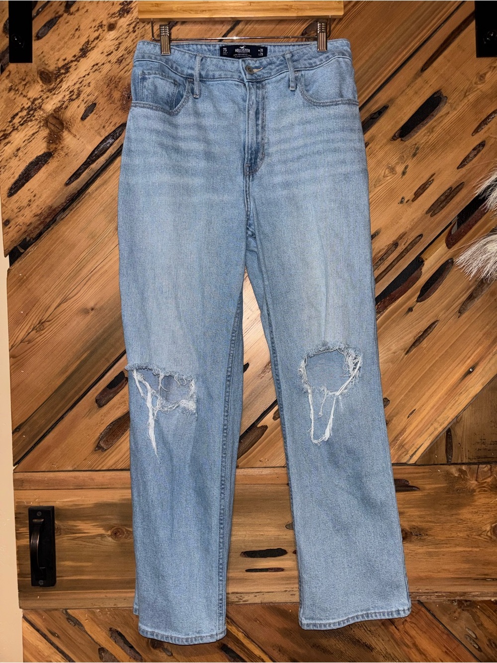 Hollister Light Blue Distressed Ultra High-rise Dad Jeans